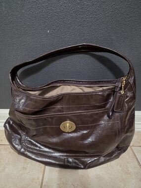 Coach Brown Leather Shoulder Bag with Gold-Tone Hardware